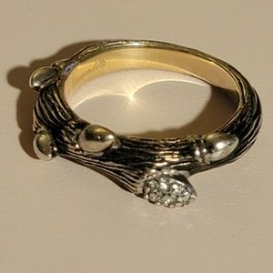 Stephen DWECK 925 Sterling Silver Clear Diamonds textured Ring Size 6